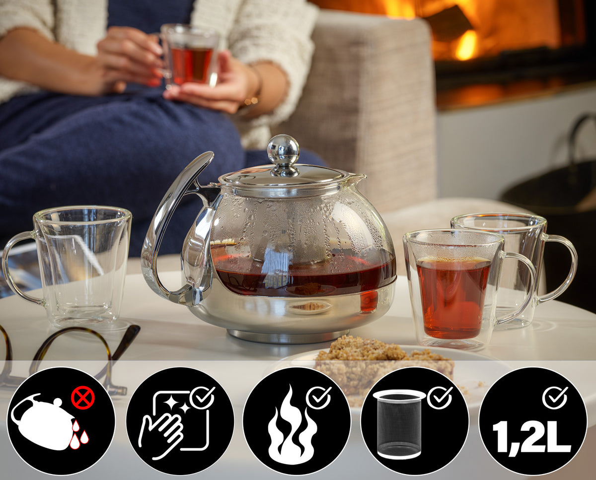 Teiera con filtro rimovibile in acciaio-vetro 1,2l