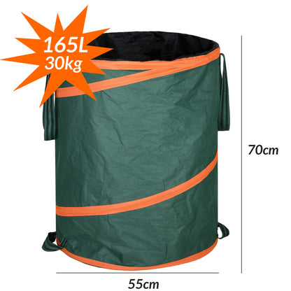Set 3 Sacco da giardino pieghevole con chiusura verde 165l