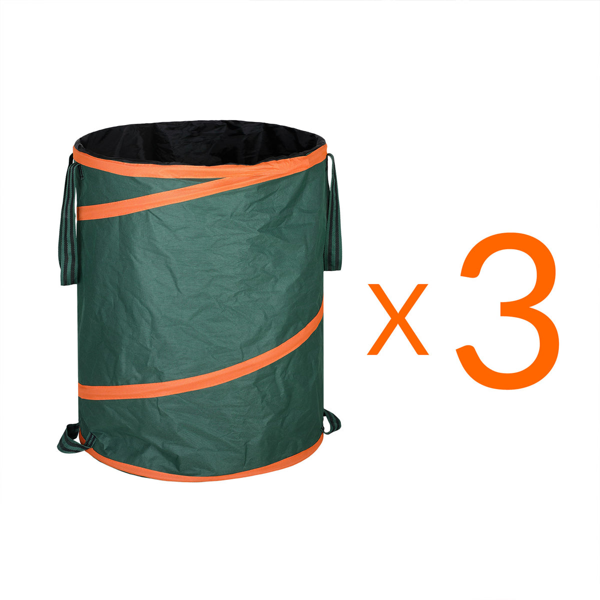Set 3 Sacco da giardino pieghevole con chiusura verde 165l
