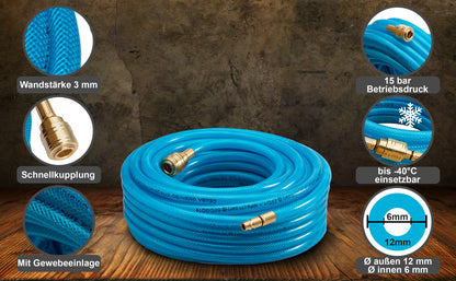 Tubo per aria compressa 10 m con attacco rapido e tappo