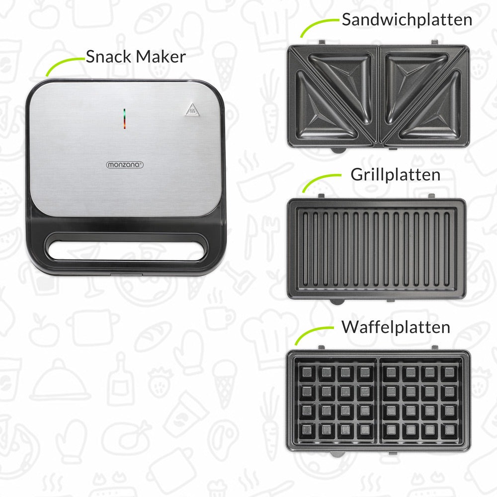 Grill a contatto 3 in 1 nero-argento 1000 W