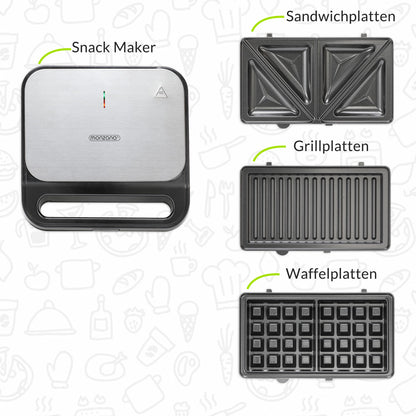 Grill a contatto 3 in 1 nero-argento 1000 W