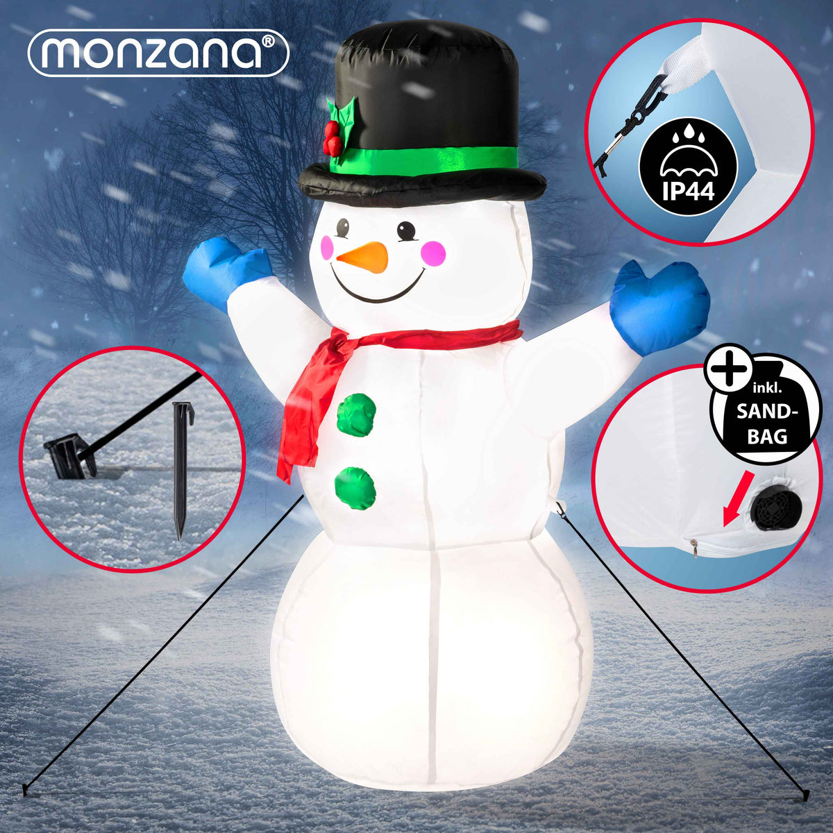 Gonfiabile pupazzo di neve XL con luci 120cm