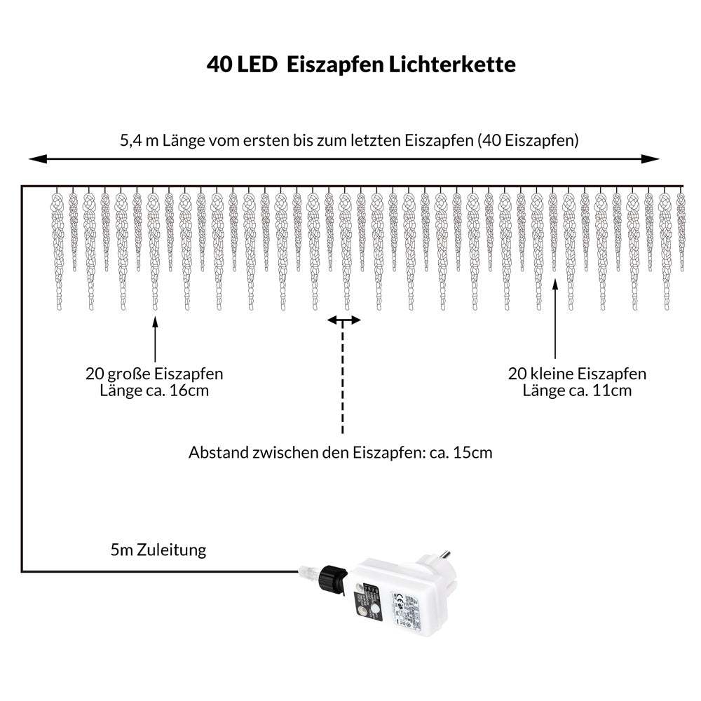 Catena di ghiaccioli LED 10,4m blu