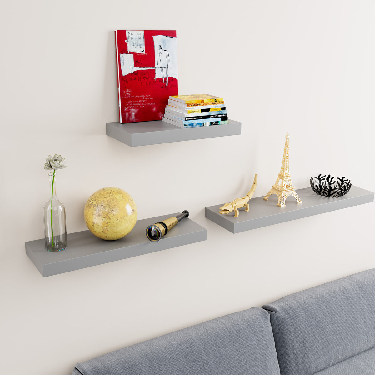 Mensola da parete 90cm grigio con supporto