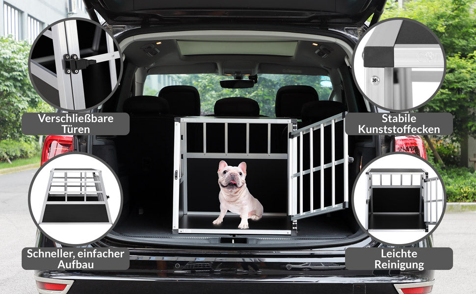 Box per trasporto cani M alluminio 70x54x51cm