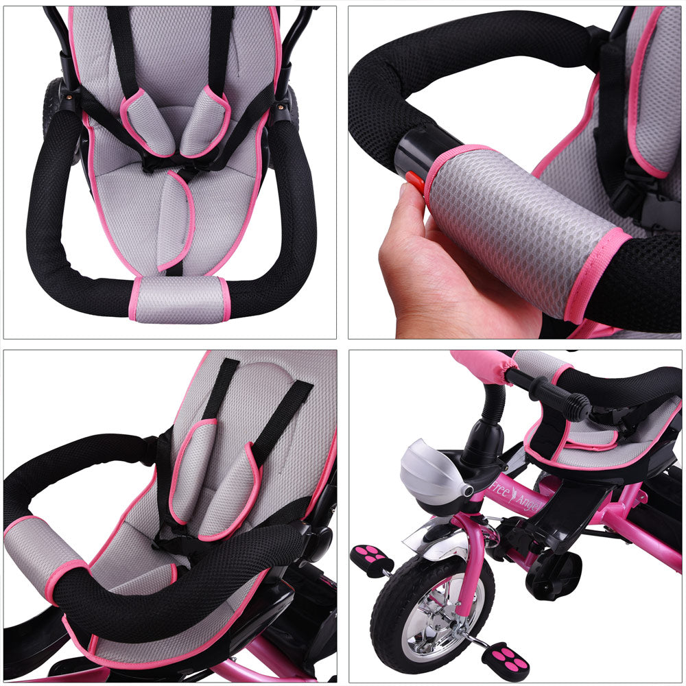 Triciclo passeggino per bambini rosa con cappotta