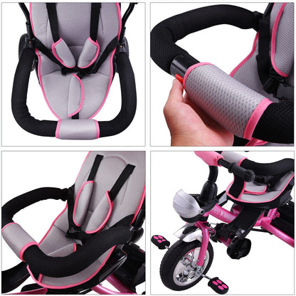 Triciclo passeggino per bambini rosa con cappotta