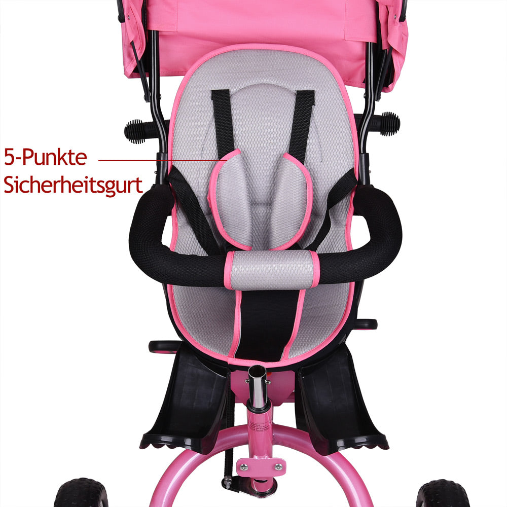 Triciclo passeggino per bambini rosa con cappotta