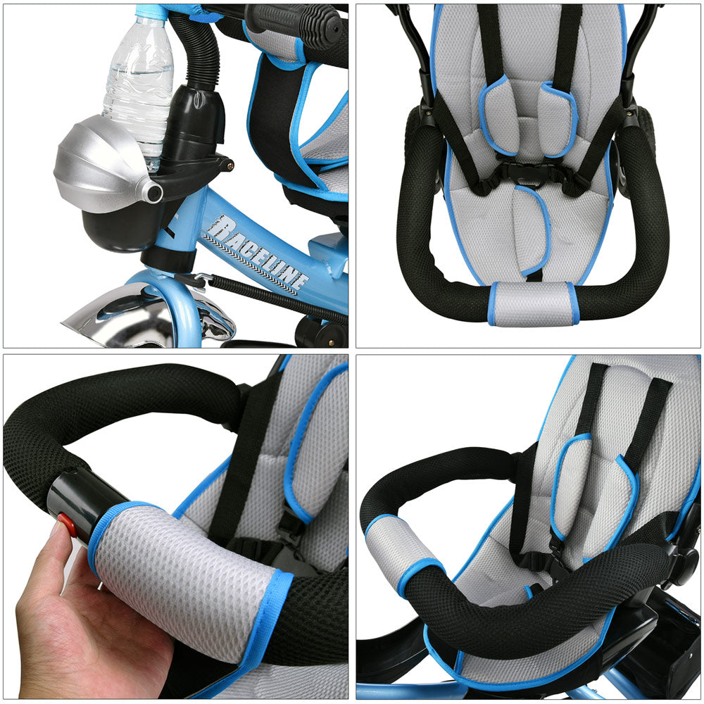Triciclo passeggino per bambini blu con cappotta