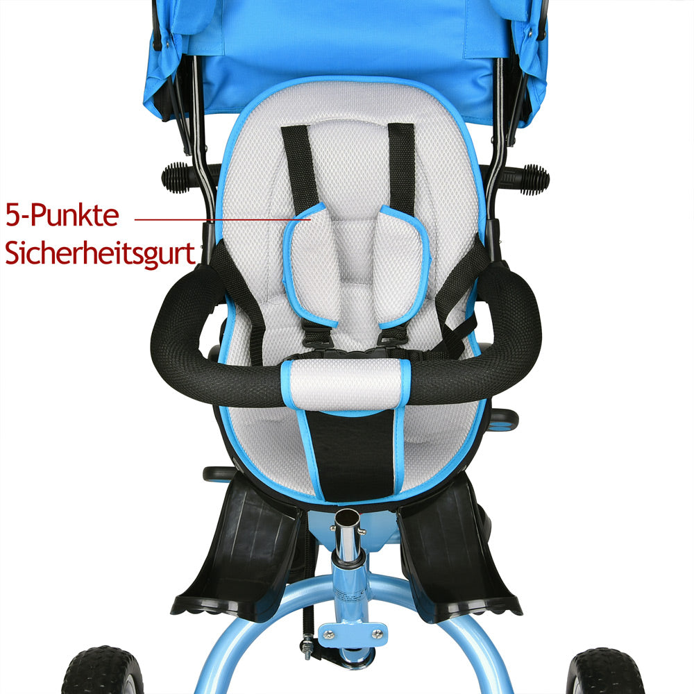 Triciclo passeggino per bambini blu con cappotta