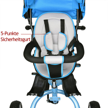 Triciclo passeggino per bambini blu con cappotta
