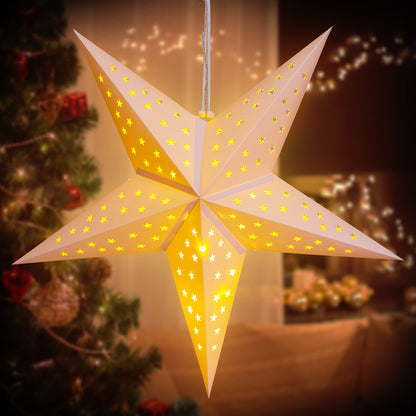 Stella di carta panna 60 cm 5 punte 10 LED a stelline