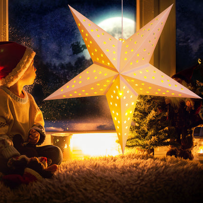 Stella di carta panna 60 cm 5 punte 10 LED a stelline