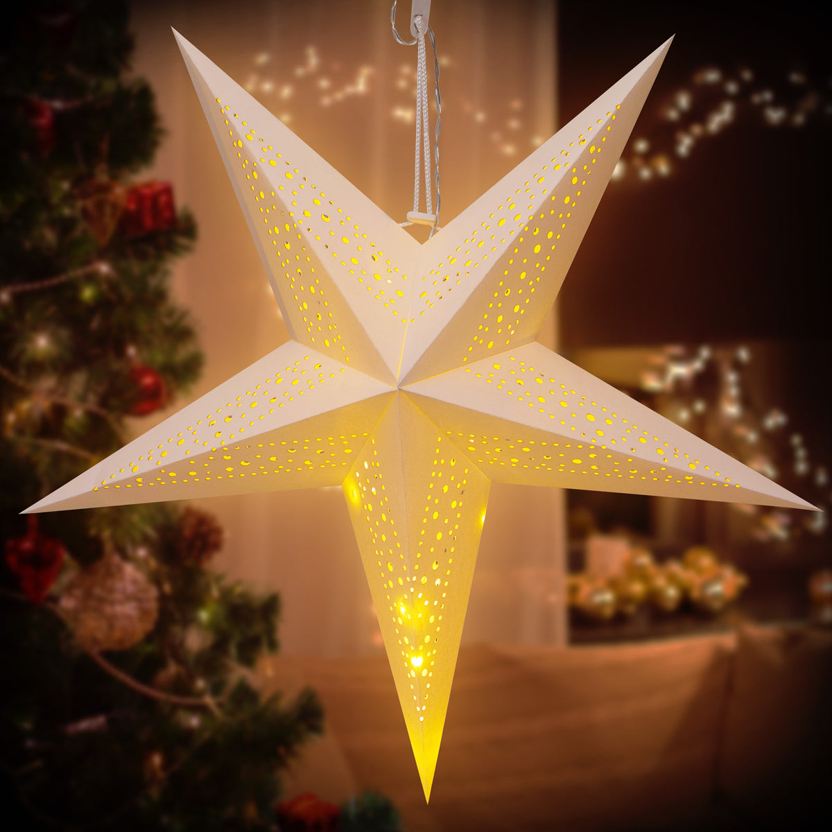 Stella di carta panna 60 cm 5 punte 10 LED a puntini