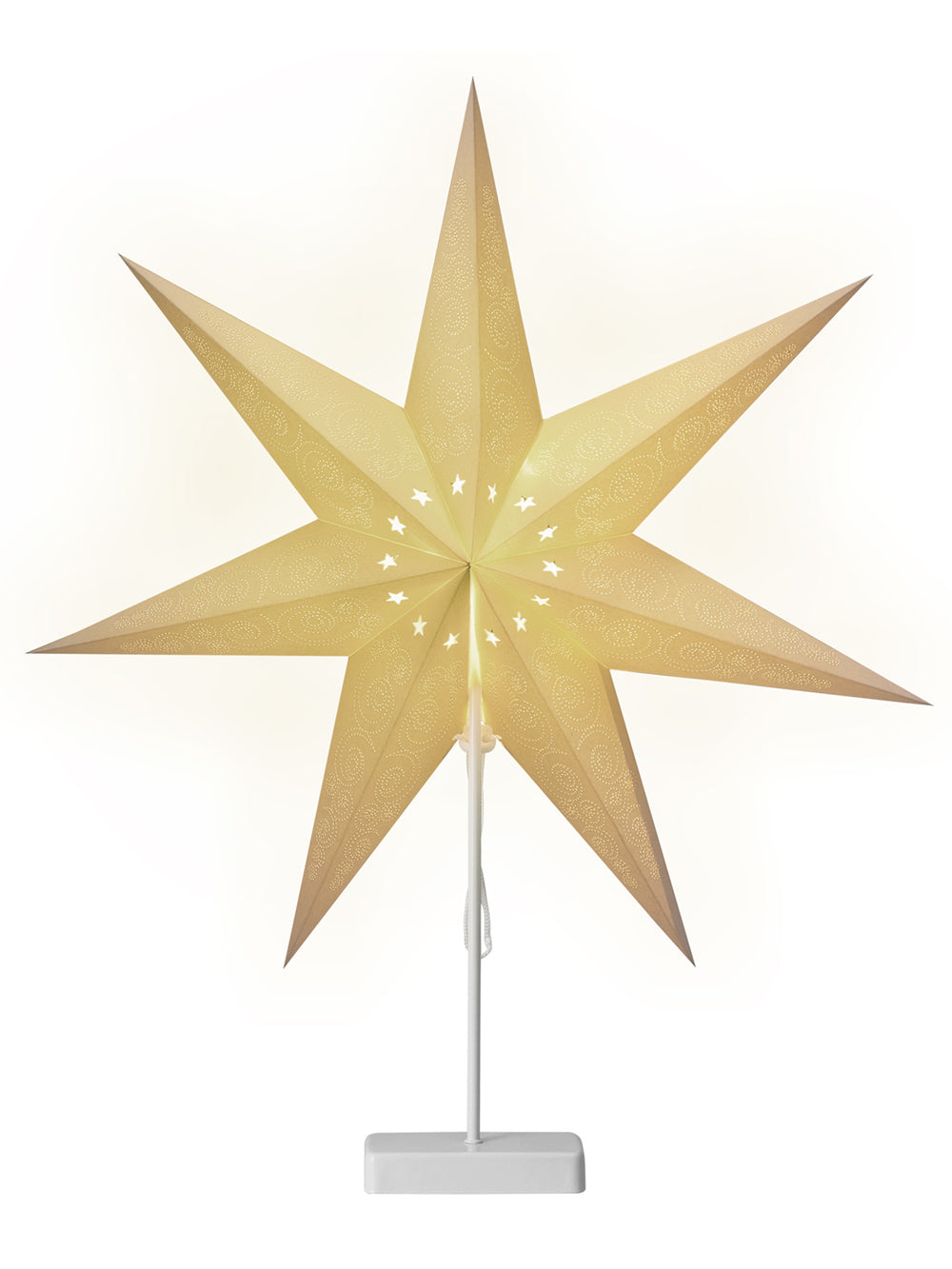 Stella di natale di carta bianco con LED 7 punte con stelline