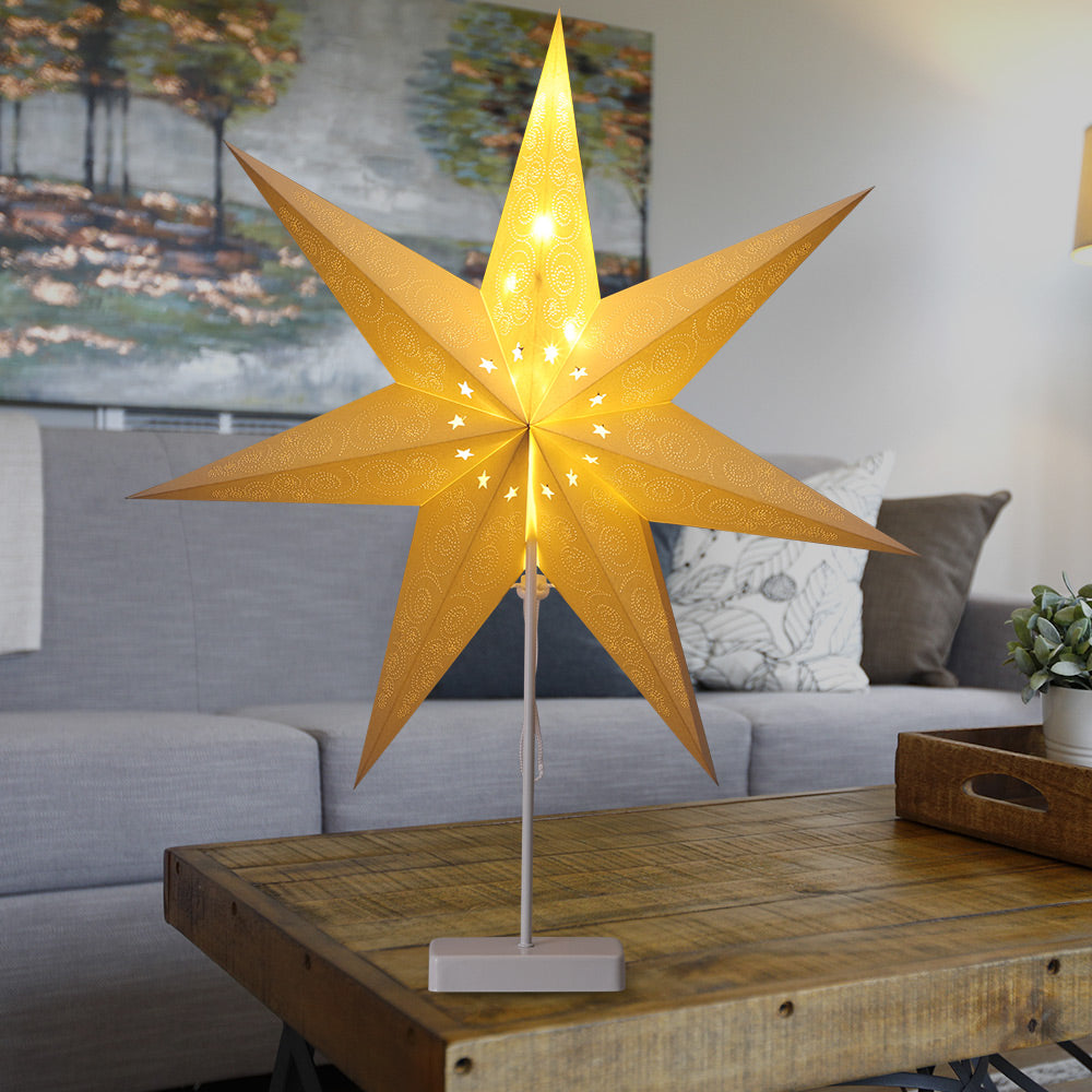 Stella di natale di carta bianco con LED 7 punte con stelline