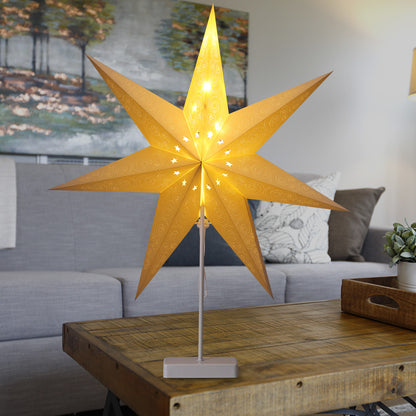 Stella di natale di carta bianco con LED 7 punte con stelline