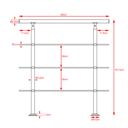Corrimano per scale acciaio 80cm - 3 traverse