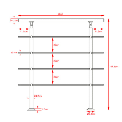 Corrimano per scale acciaio 80cm - 4 traverse