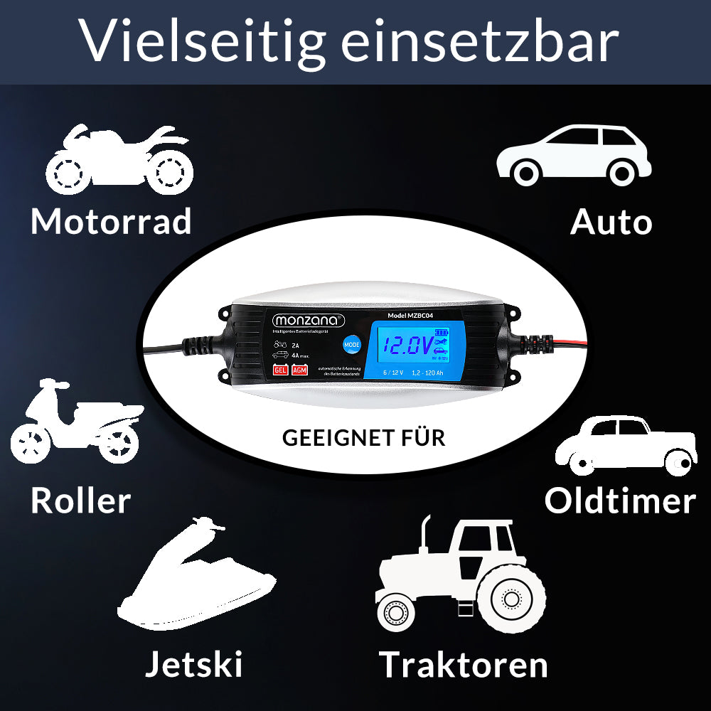 Caricatore batteria auto 6V/12V DC 4A/2A display LCD