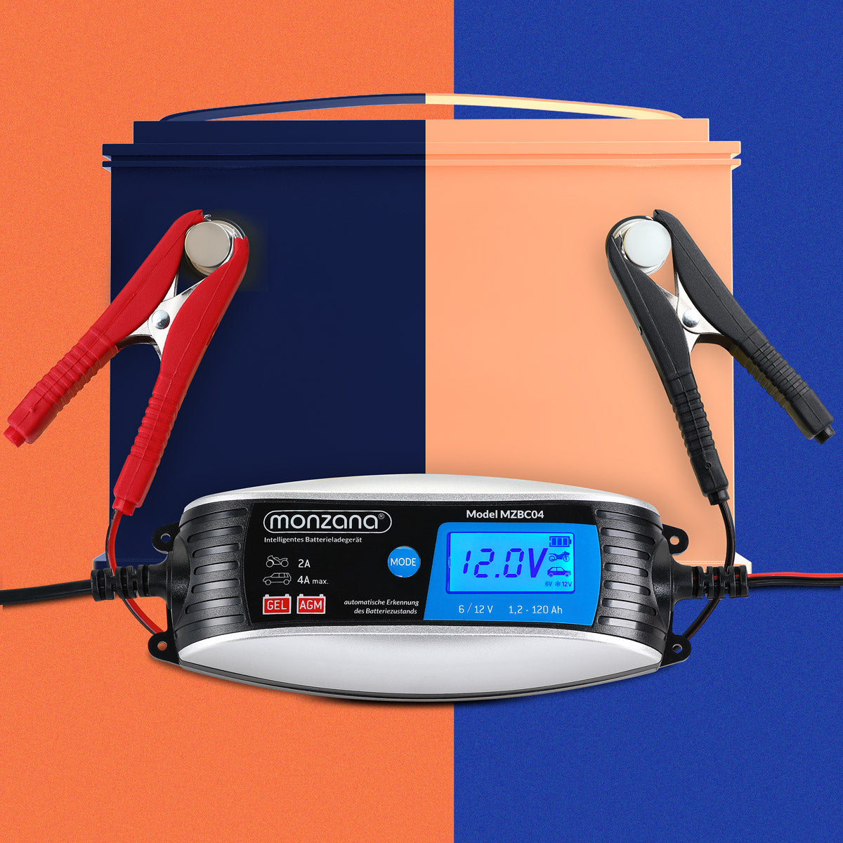 Caricatore batteria auto 6V/12V DC 4A/2A display LCD