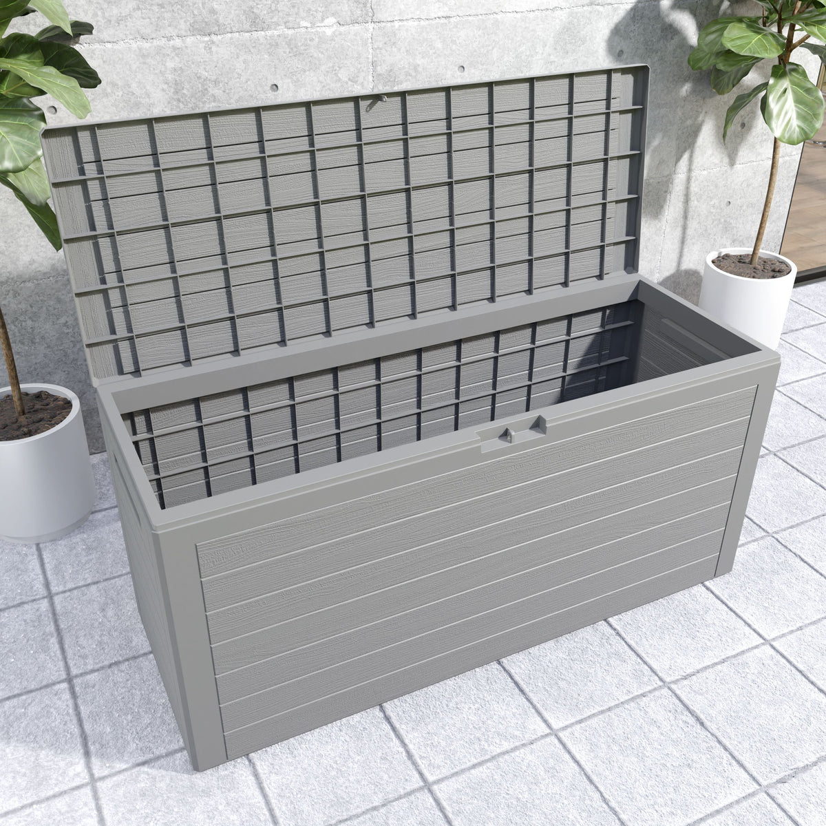 Baule da giardino Woody grigio 116x43x55cm