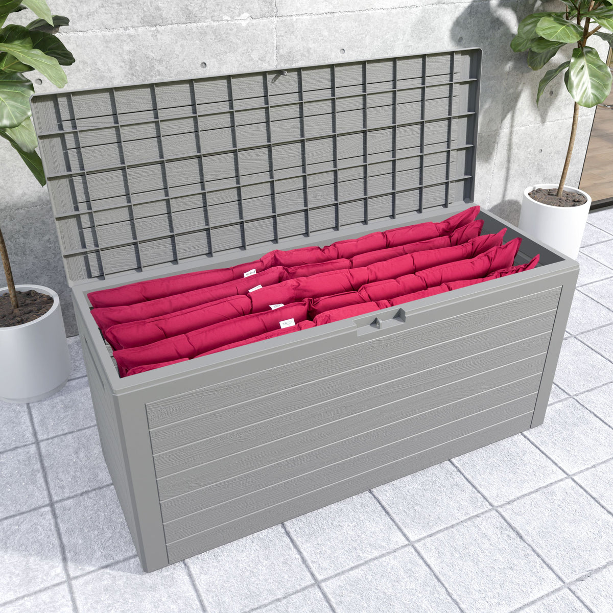 Baule da giardino Woody grigio 116x43x55cm
