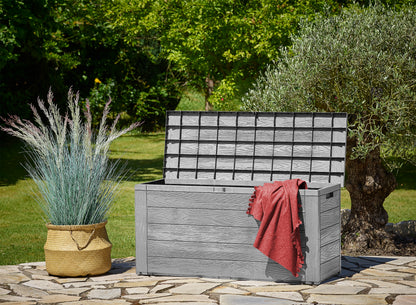 Baule da giardino Woody grigio 116x43x55cm