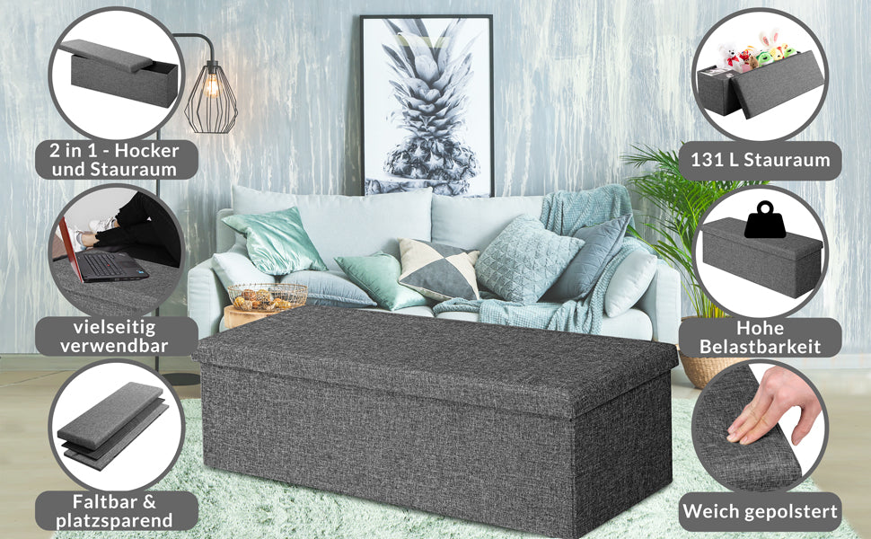 Pouf seduta grigio scuro 115x38x38cm