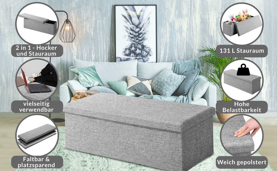 Pouf seduta grigio 115x38x38cm