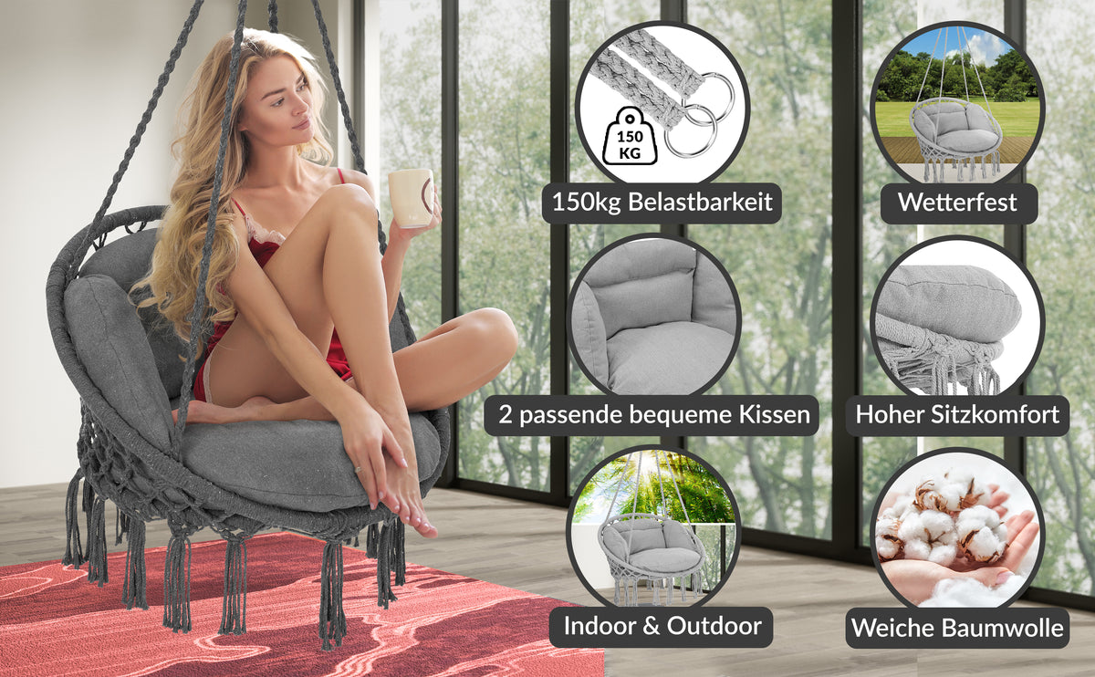 Poltrona sospesa antracite 80x60x140cm