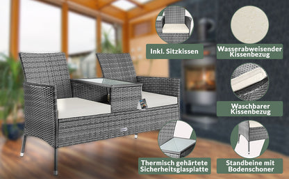 Panca da giardino Kino grigio polyrattan 143x55x88cm