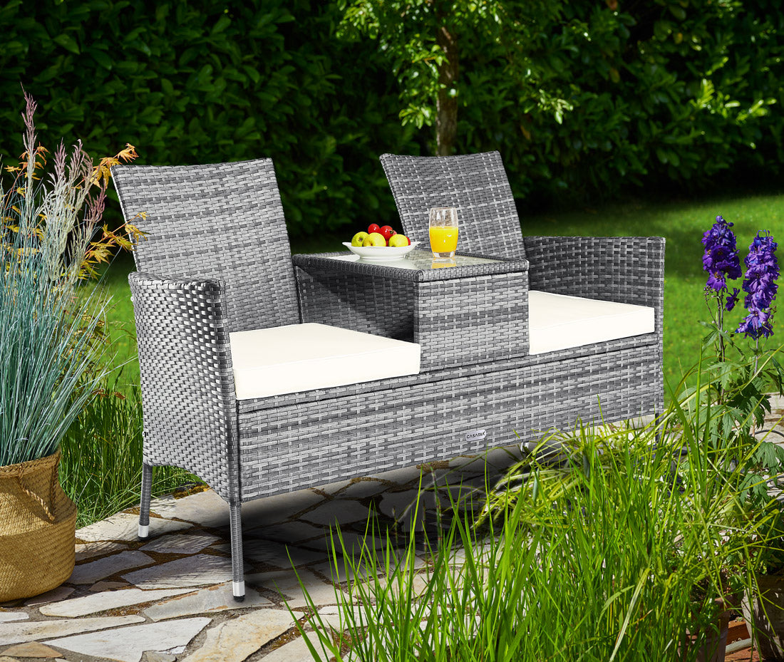 Panca da giardino Kino grigio polyrattan 143x55x88cm