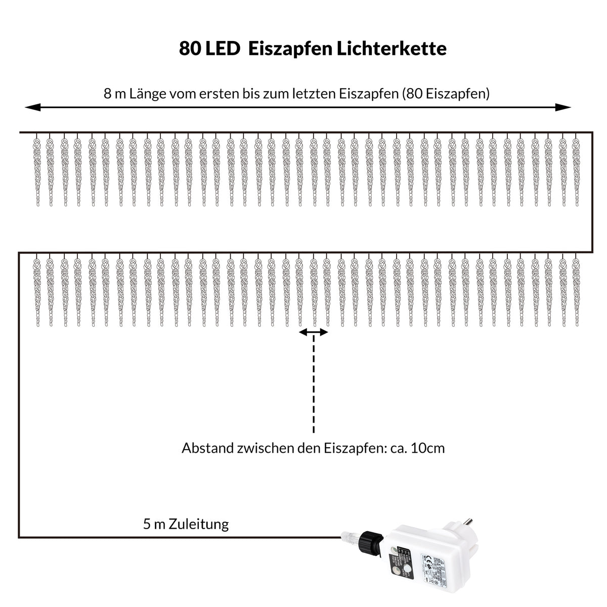 Luci di Natale a forma di ghiacciolo 80 LED 13 m