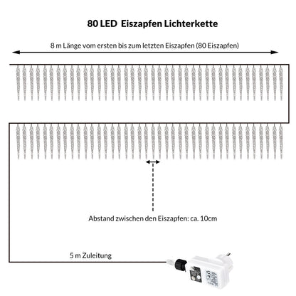 Luci di Natale a forma di ghiacciolo 80 LED 13 m