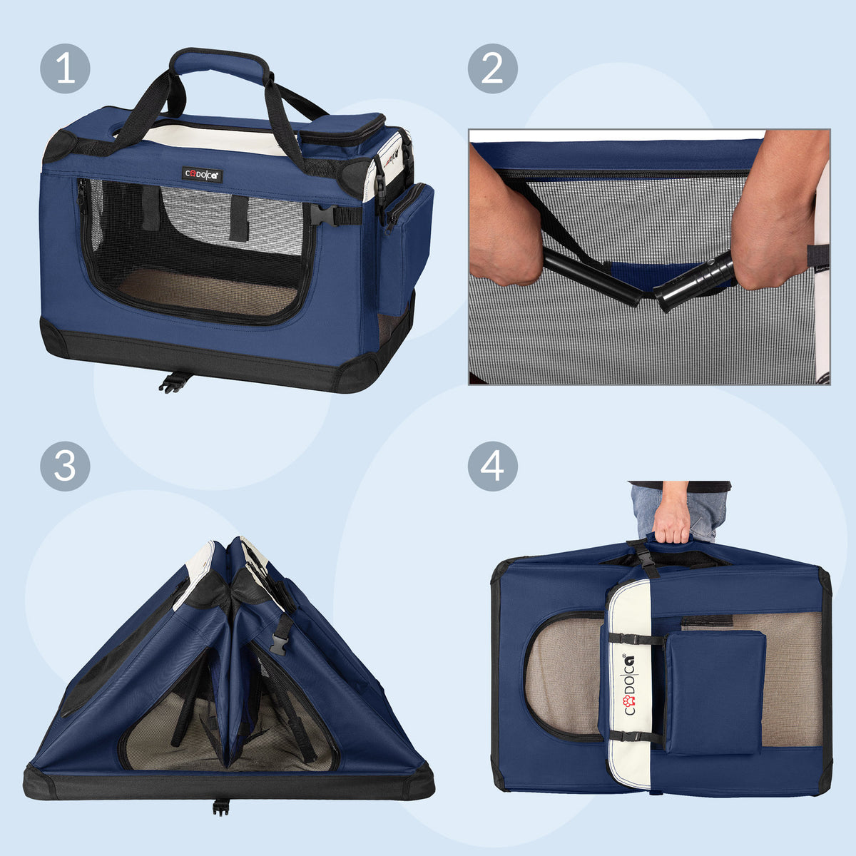 Trasportino per cani blu navy S 50x34x36cm pieghevole