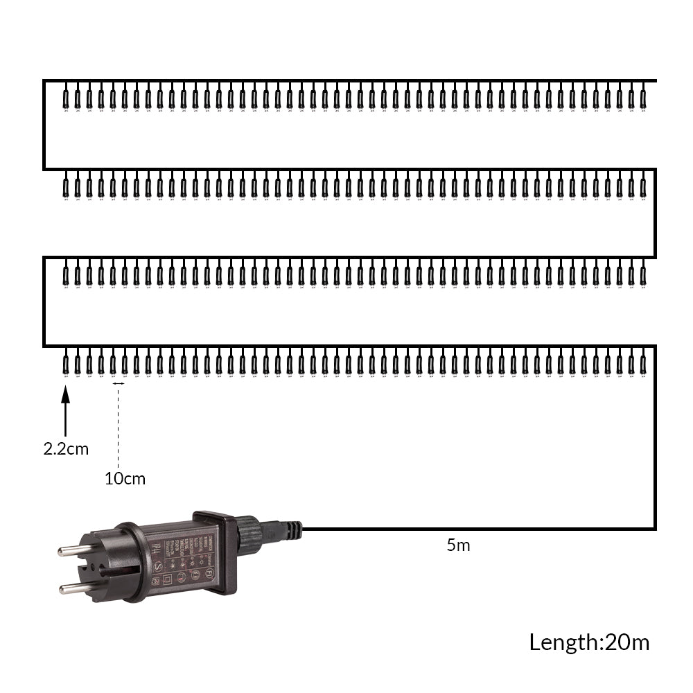 Catena di luci Natale 200 LED transparente bianco caldo 20m