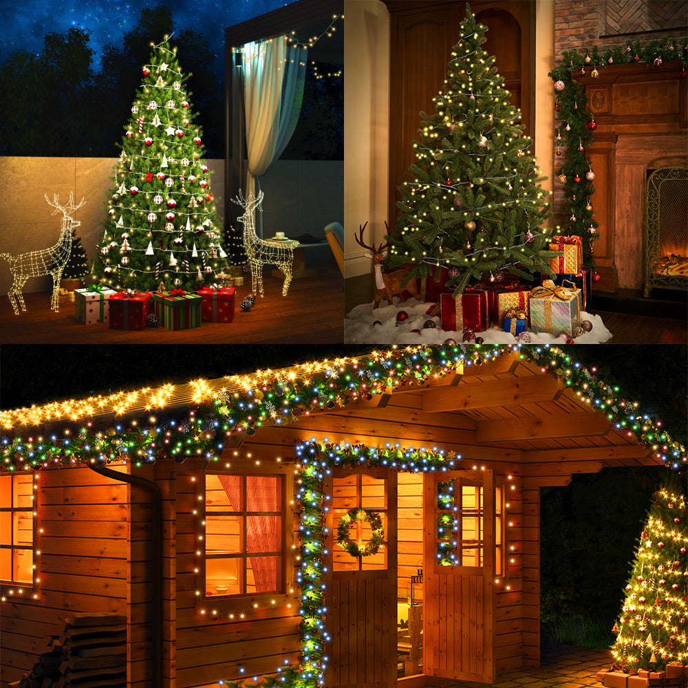 Catena di luci Natale 200 LED transparente bianco caldo 20m