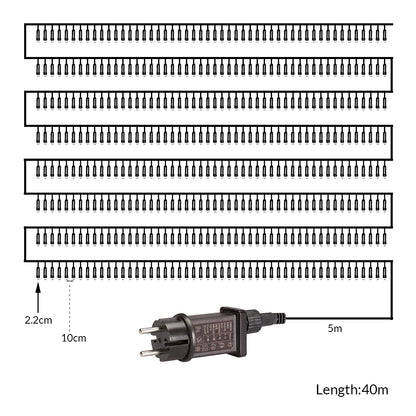 Catena di luci Natale 400 LED transparente bianco caldo 40m