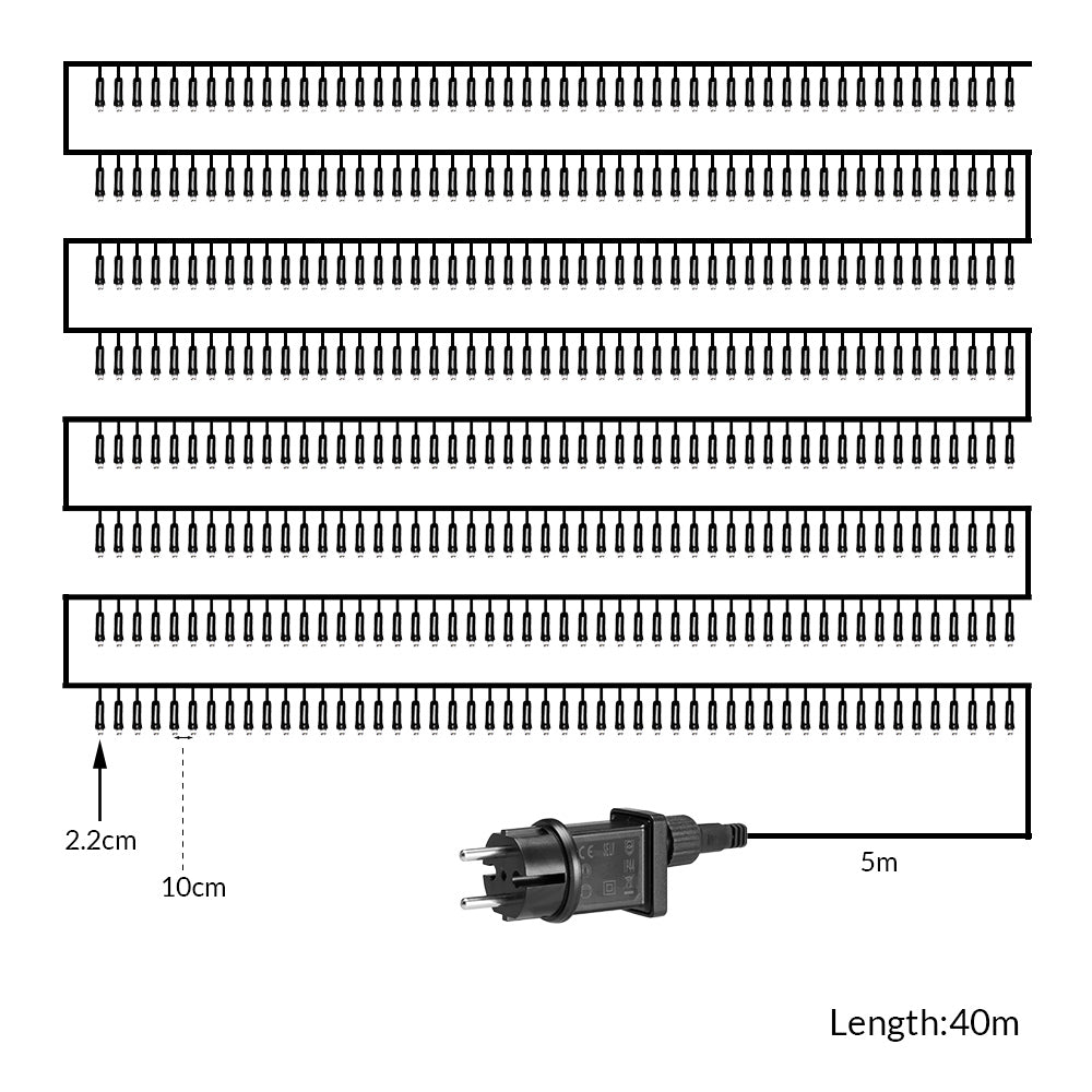 Catena di luci Natale 400 LED transparente bianco caldo 40m