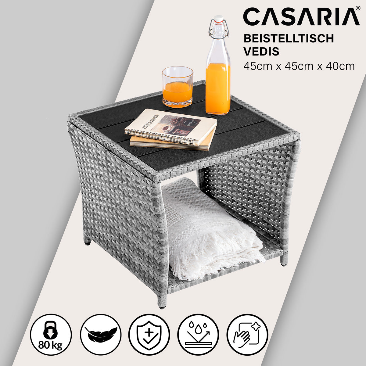 Tavolino da giardino grigio 45x45x40cm altezza regolabile