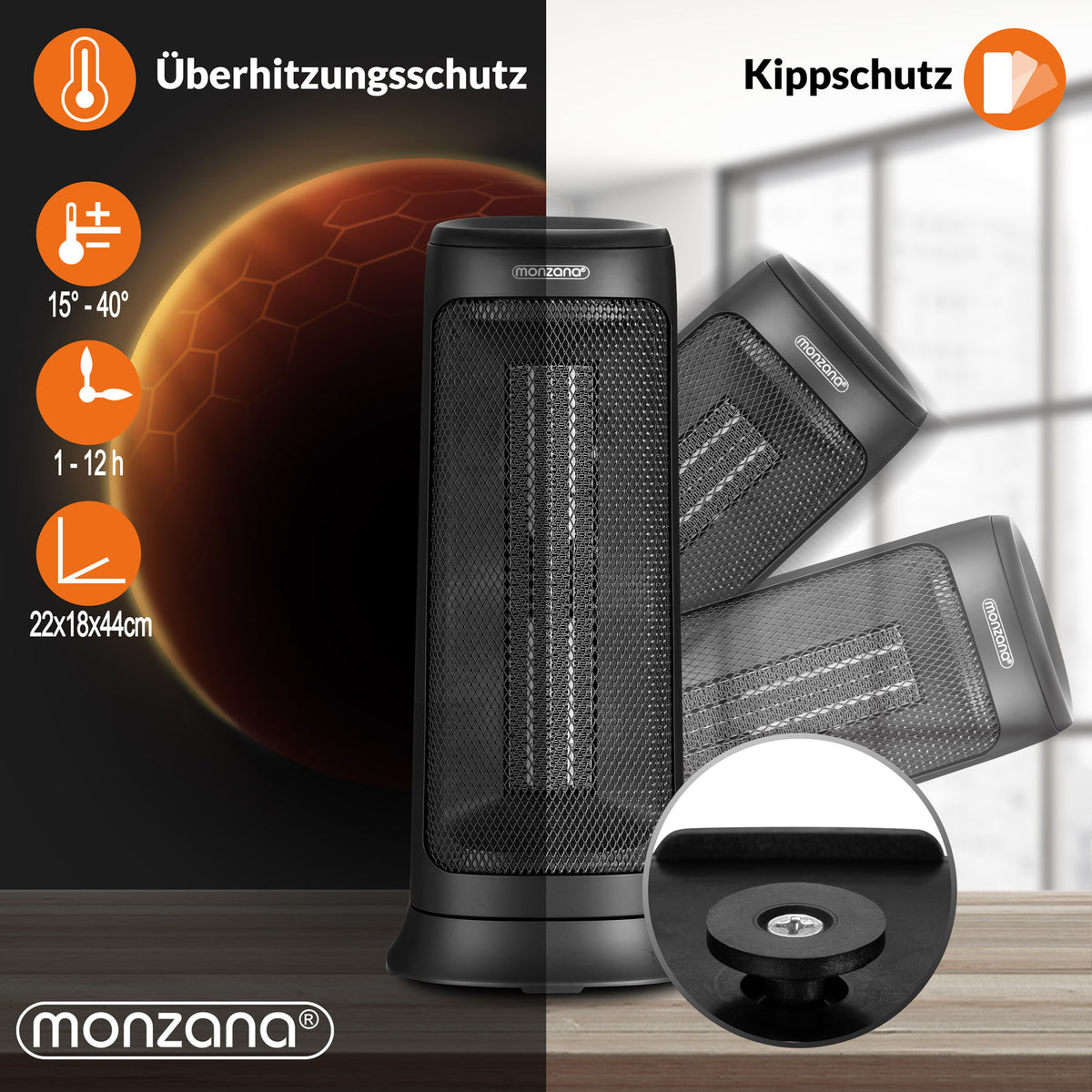 Termoventilatore ceramico MZKH2200 nero incl telecomando