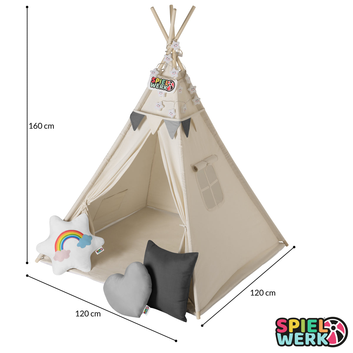 Tenda teepee per bambini bianco/grigio 160x130x130cm