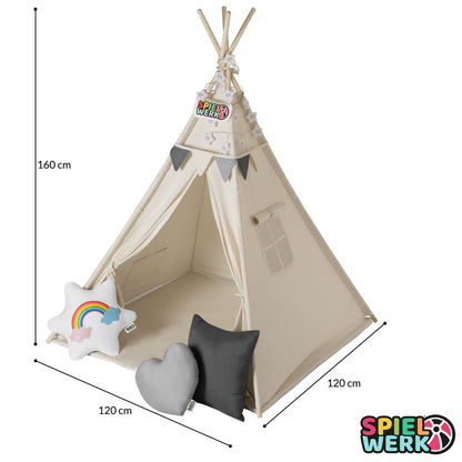 Tenda teepee per bambini bianco/grigio 160x130x130cm