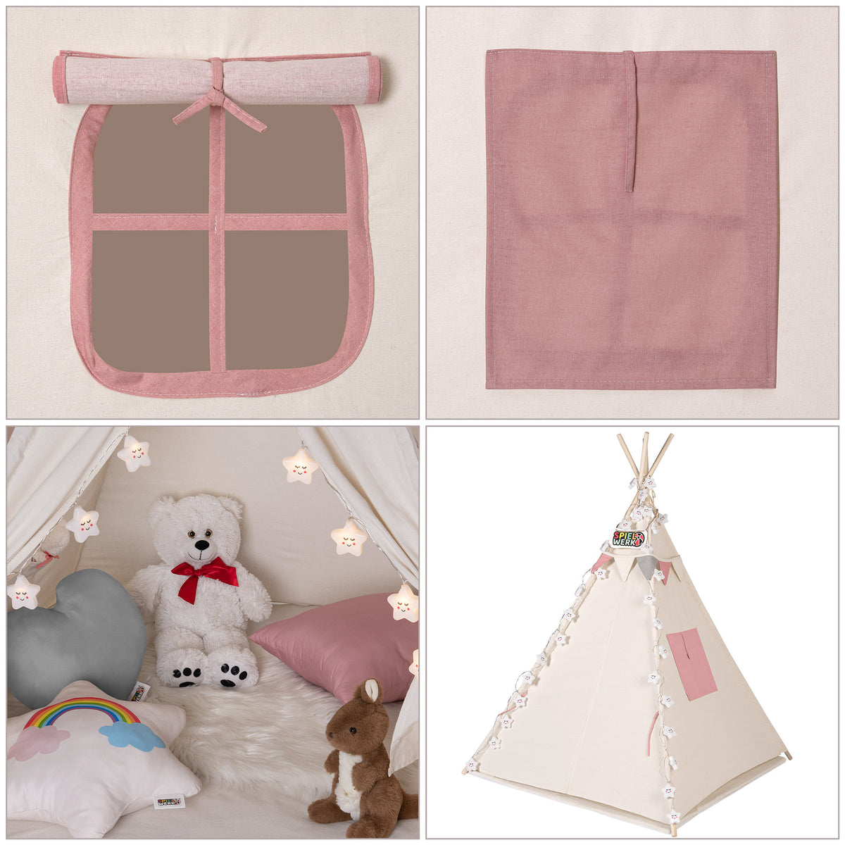Tenda teepee per bambini bianco/rosa 160x130x130cm
