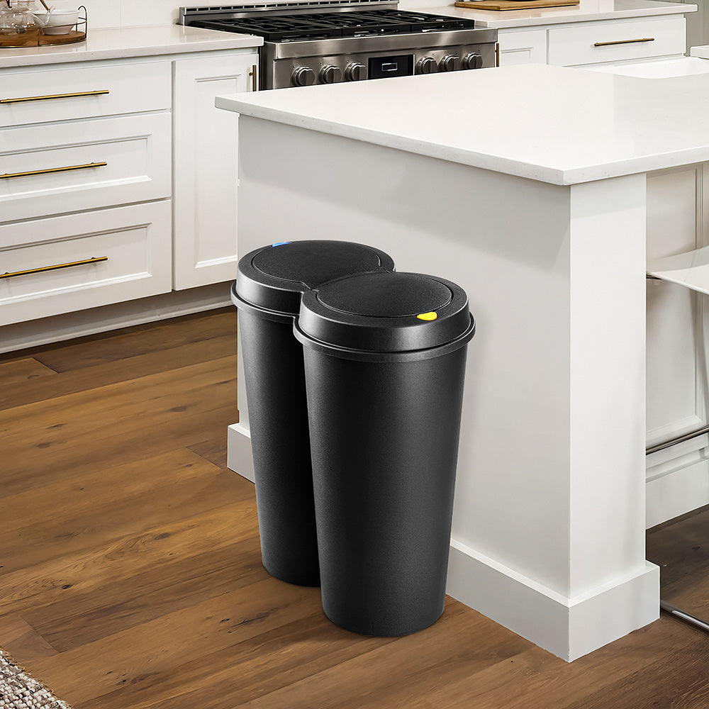Pattumiera doppia con pulsante nero plastica 2x25L