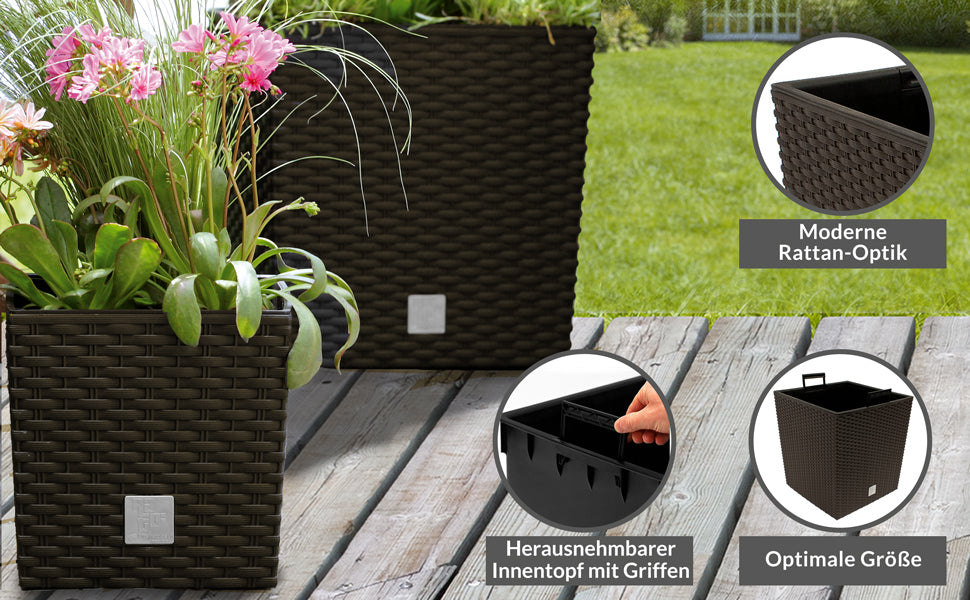 Vaso da esterno Rato Low set 2 pz marrone 39x39x40,5cm