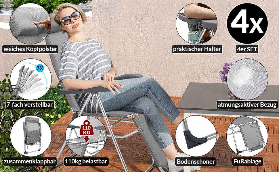 Set 4x Sedie da giardino schienale alto alluminio antracite