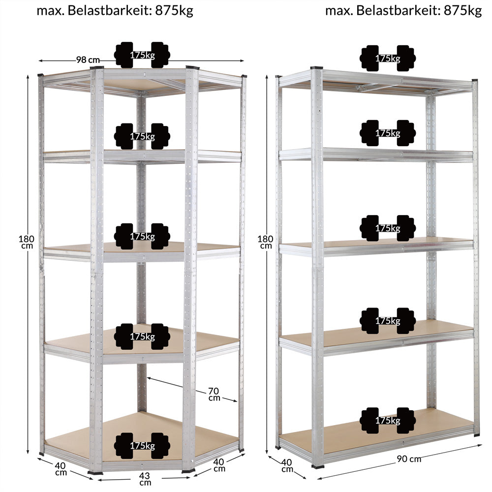 Scaffalatura pesante e ad angolo set di 3
